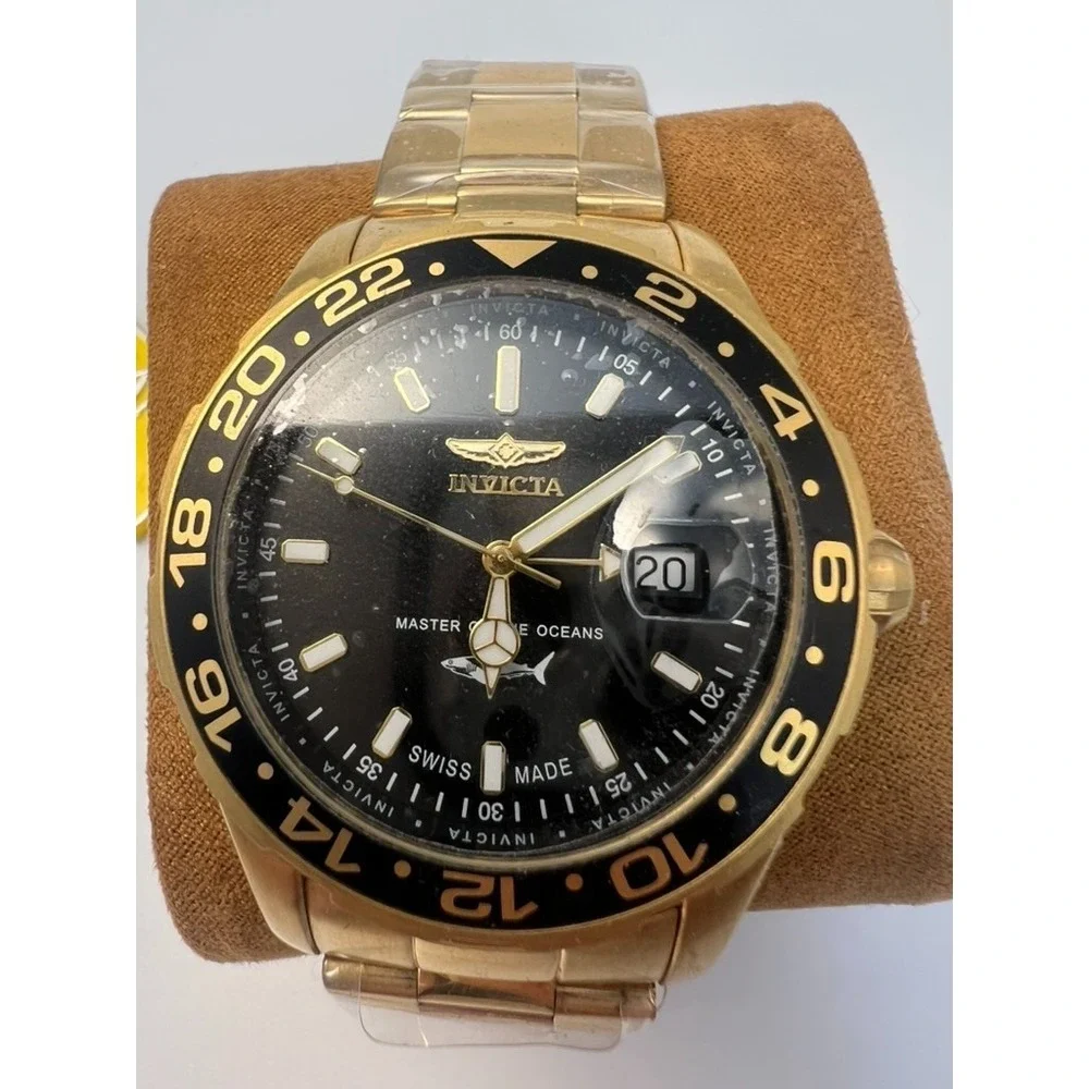 #W0026 Invicta Pro Diver 25822 Swiss Quartz 4Gold Tone Black Dial Men's Watch